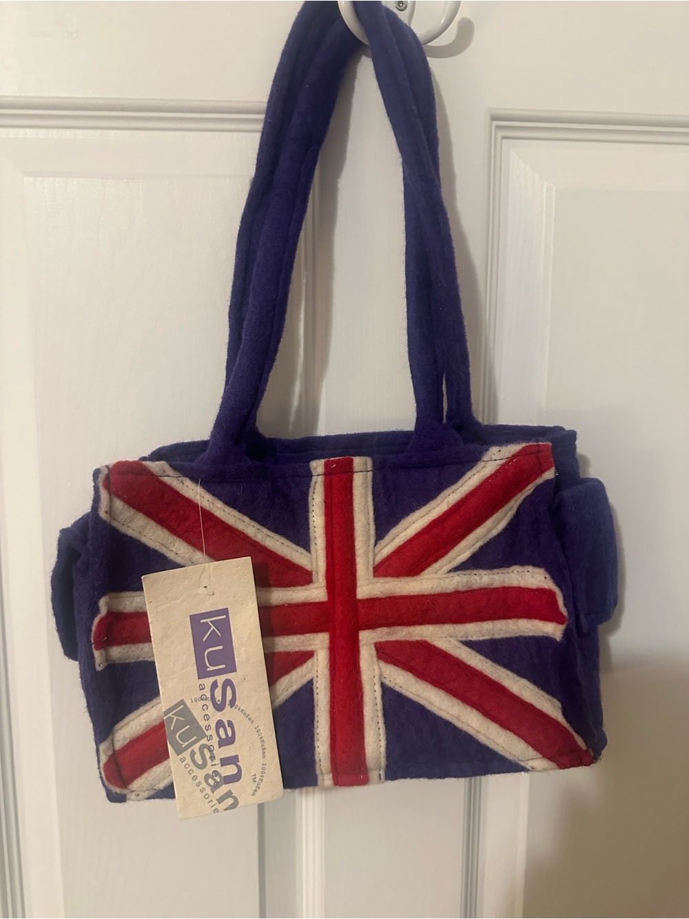 Plush Purple Shoulder Tote with Union Jack Accent